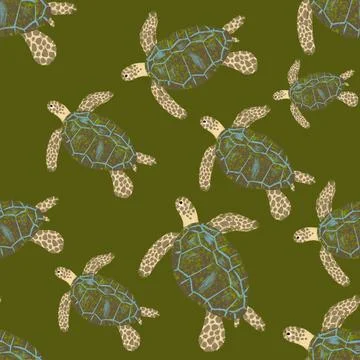Seamless pattern with sea turtles Stock Illustration