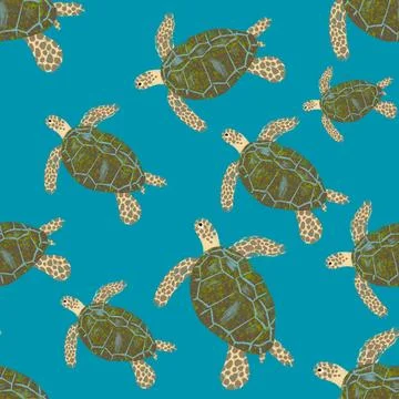 Seamless pattern with sea turtles 스톡 일러스트