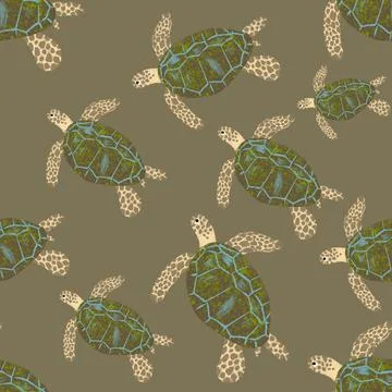 Seamless pattern with sea turtles Stock Illustration