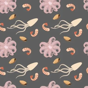 Seamless pattern of seafood. Stockillustratie