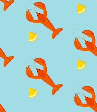 Seamless pattern of seafood prepared meals in restaurants or cafe, crayfish or Stock Illustration