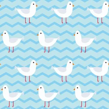 Seamless pattern with seagulls and zig zags. イラスト素材