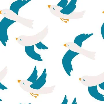 Seamless pattern with seagulls. Cute seagull bird seamless pattern. Flying bi Stock Illustration