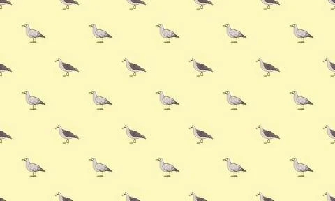 Seamless pattern with seagulls on light yellow background Stock Illustration