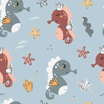 Seamless pattern with seahorses. Stock Illustration