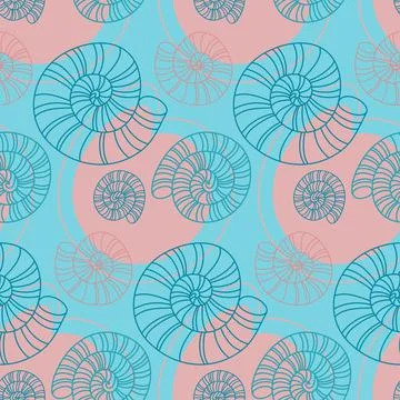 Seamless pattern seashell blue pink color. Design for fabric, textile, wrappi Illustrazione stock