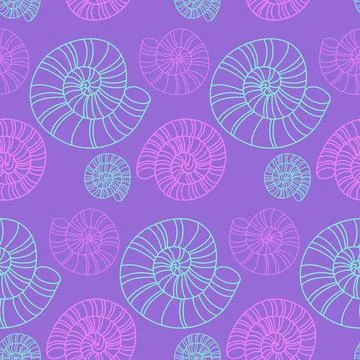 Seamless pattern seashell purple lilac pink color Stock Illustration