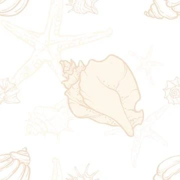 Seamless pattern with seashells and starfish. Hand-drawn marine illustratio.. イラスト素材