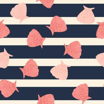 Seamless pattern seashells. Cute conch in doodle style Stock Illustration