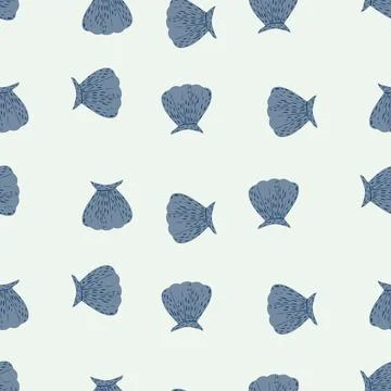Seamless pattern seashells. Cute conch in doodle style 스톡 일러스트
