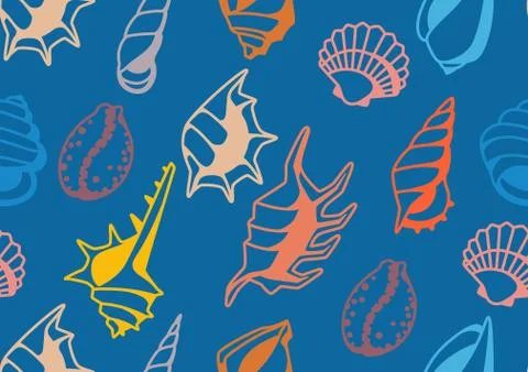 Seamless pattern with seashells. Illustrazione stock