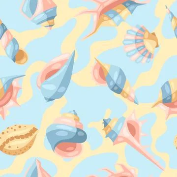 Seamless pattern with seashells. Illustrazione stock