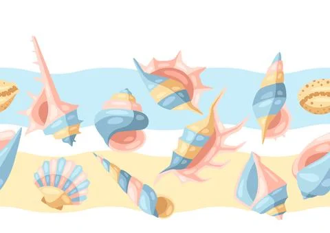 Seamless pattern with seashells. Illustrazione stock