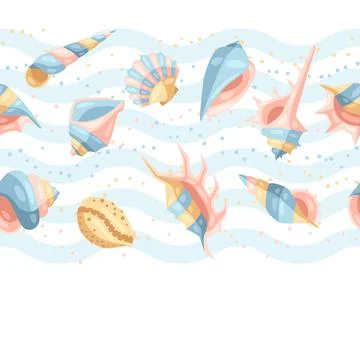 Seamless pattern with seashells. Illustrazione stock