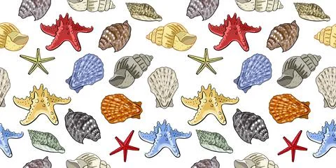 Seamless pattern with seashells isolate on white background. Stock Illustration
