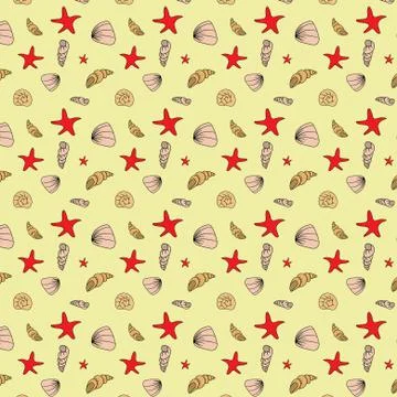 Seamless pattern of seashells. Marine background. 스톡 일러스트