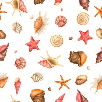 Seamless pattern with seashells. Tropical underwater mollusk shells. イラスト素材