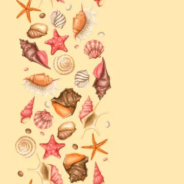 Seamless pattern with seashells. Tropical underwater mollusk shells. Illustrazione stock