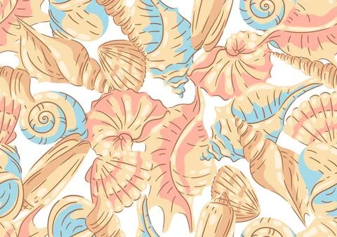 Seamless pattern with seashells. Tropical underwater mollusk shells illustration 스톡 일러스트
