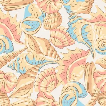 Seamless pattern with seashells. Tropical underwater mollusk shells decorativ Illustrazione stock