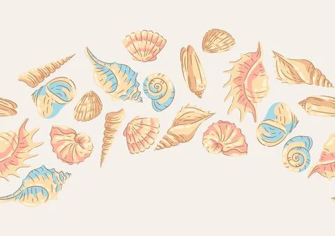 Seamless pattern with seashells. Tropical underwater mollusk shells decorativ Illustrazione stock