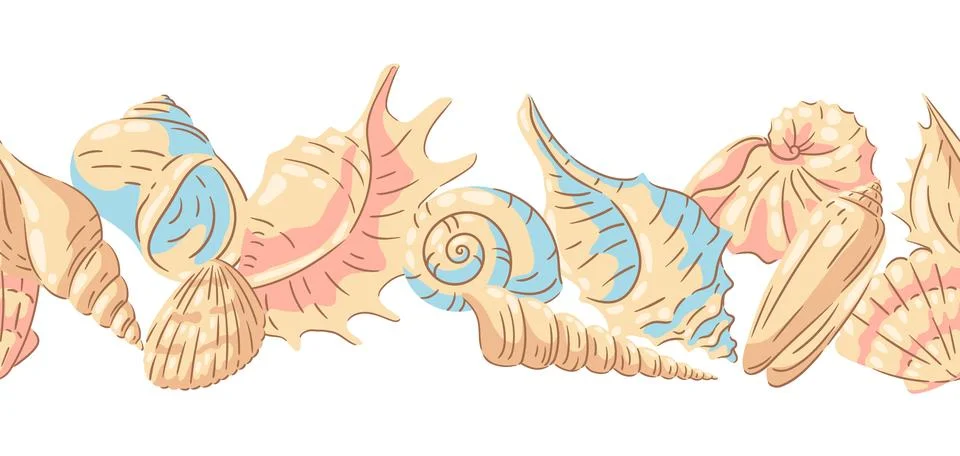 Seamless pattern with seashells. Tropical underwater mollusk shells decorativ Stock Illustration