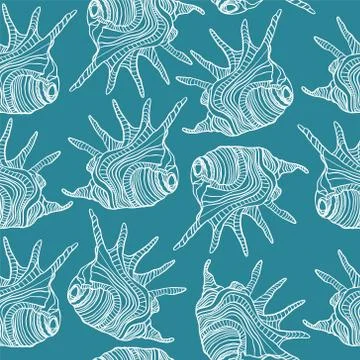 Seamless pattern with seashells. Vector composition template with nautical Illustrazione stock