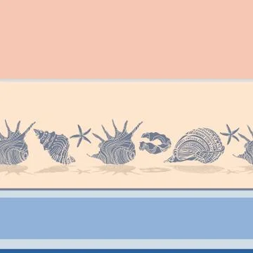 Seamless pattern with seashells. Vector composition template with nautical 스톡 일러스트