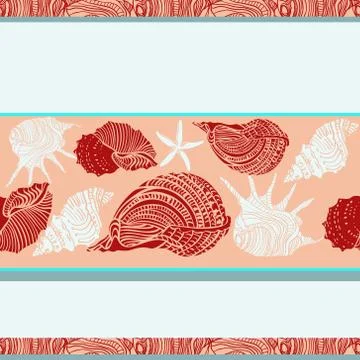 Seamless pattern with seashells. Vector composition template with nautical Illustrazione stock