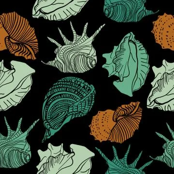 Seamless pattern with seashells. Vector composition template with nautical Illustrazione stock