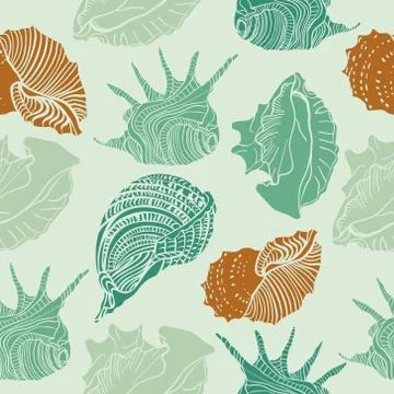 Seamless pattern with seashells. Vector composition template with nautical Stock Illustration
