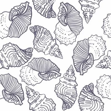 Seamless pattern with seashells. Vector composition template with nautical Illustrazione stock