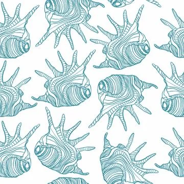 Seamless pattern with seashells. Vector composition template with nautical 스톡 일러스트