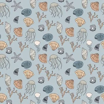 Seamless pattern with seashells. Vector illustration Illustrazione stock