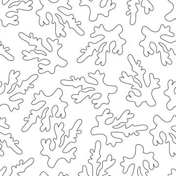Seamless pattern with seaweed. Black outline algae. Vector illustration white 스톡 일러스트