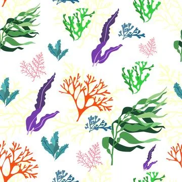 Seamless pattern, seaweed green leaves. Designs for textiles, wallpaper and p Stock Illustration