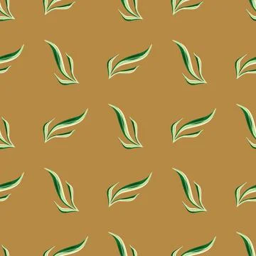 Seamless pattern seaweed on orange background. Marine flora templates for fab Stock Illustration