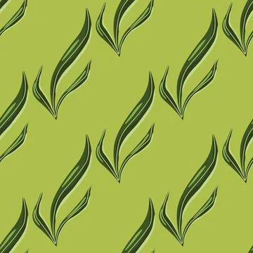 Seamless pattern seaweed on turtle green background. Marine flora templates f Stock Illustration