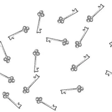 Seamless pattern secret skeleton key sketch hand drawn イラスト素材