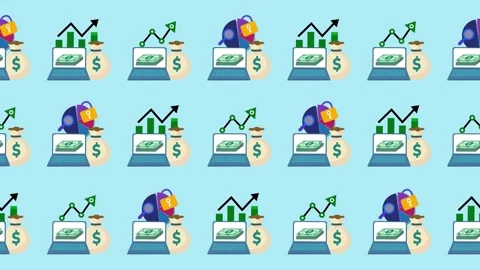 Seamless pattern of secure online trading, growth chart, and financial lock icon Stock Footage 321952191