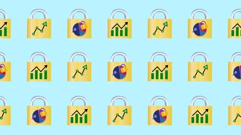 Seamless pattern of secured financial charts and data protection padlocks icon Stock Footage 319568679