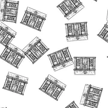 Seamless pattern security bank building sketch hand drawn Stock Illustration