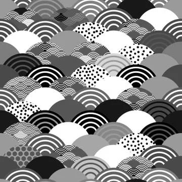 Seamless pattern seigaiha scales simple background with japanese wave circle  Stock Illustration