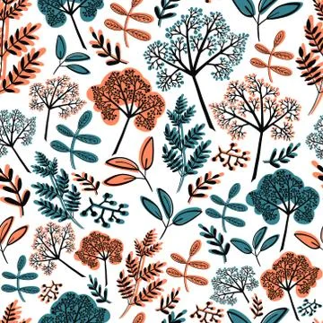 Seamless pattern of a selection of blue, teal and orange clusters of berries Stock Illustration