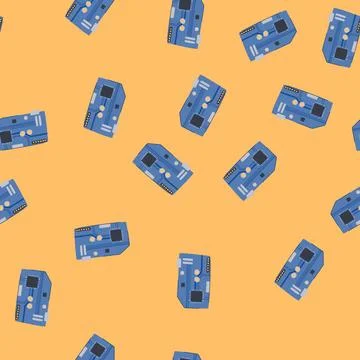 Seamless pattern semiconductor microcontroller cartoon vector Stock Illustration