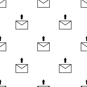 Seamless pattern with send letter icon on white background. Black arrow. Vector. 库存插图