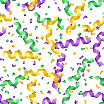 Seamless pattern with serpentine in Mardi Gras colors. Stock Illustration