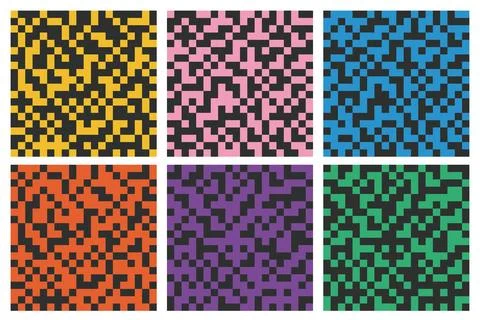 Seamless pattern set with 8 bit pixel design. Stock Illustration