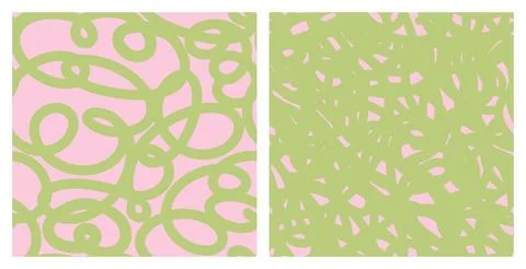 Seamless pattern set with abstract free curlicue lines in basic pastel colors. Stock Illustration