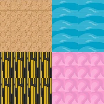Seamless pattern set abstract geometric tiles wave lines bubbles and swirls. Stock Illustration